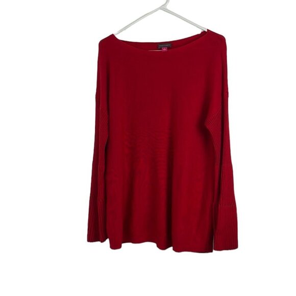 Vince Camuto Red Crewneck Sweater w/ Bell Sleeves - Picture 3 of 7